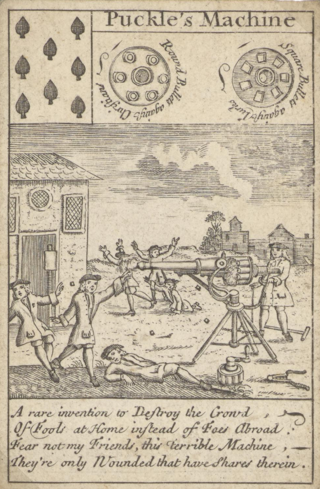 James Puckle's 1718 gun, with its round-and-square bullet scheme.