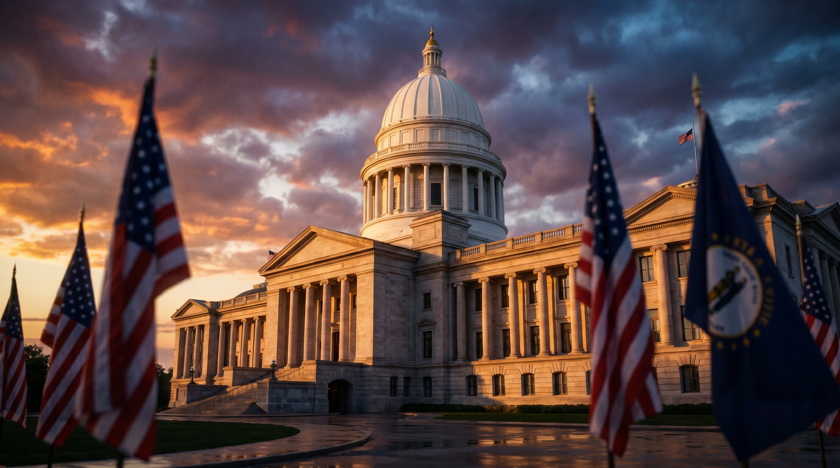 State Gun Law Roundup (June 2026): What is Moving in the States 2 State gun law roundup June 2026, a US state capitol building with flags