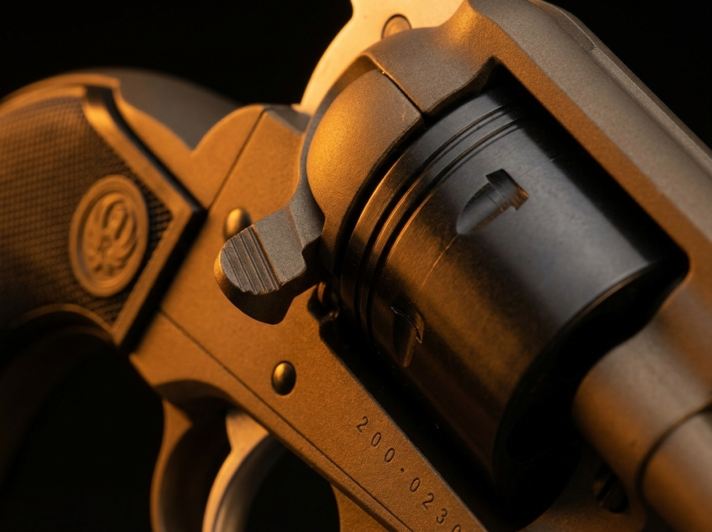 Ruger Wrangler Review (2026): 600-Round Test of the $200 Plinker 8 Close-up of the loading gate and fluted cylinder on the burnt bronze Ruger Wrangler