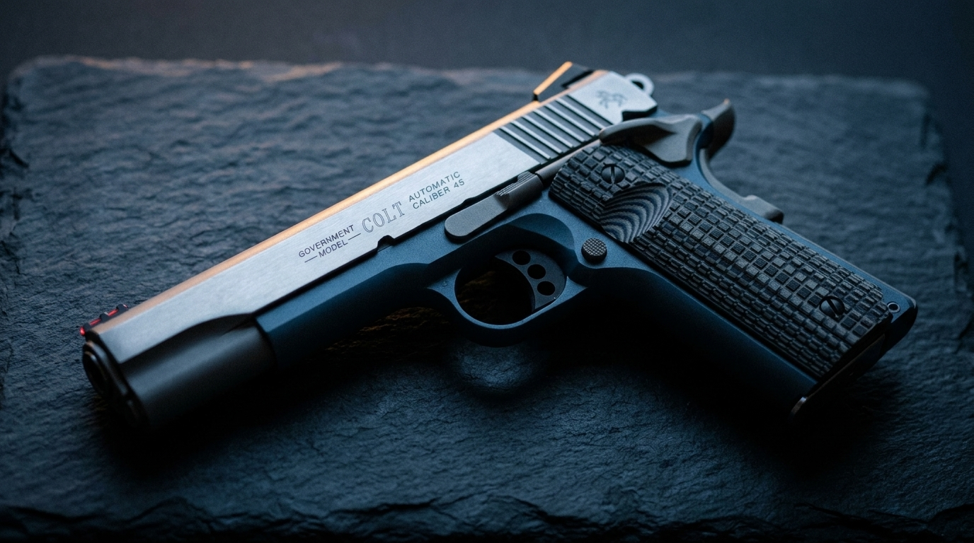 Colt 1911 Government Review (2026): The Original, Tested 1 Colt Government Model 1911 .45 ACP pistol on dark slate in moody light