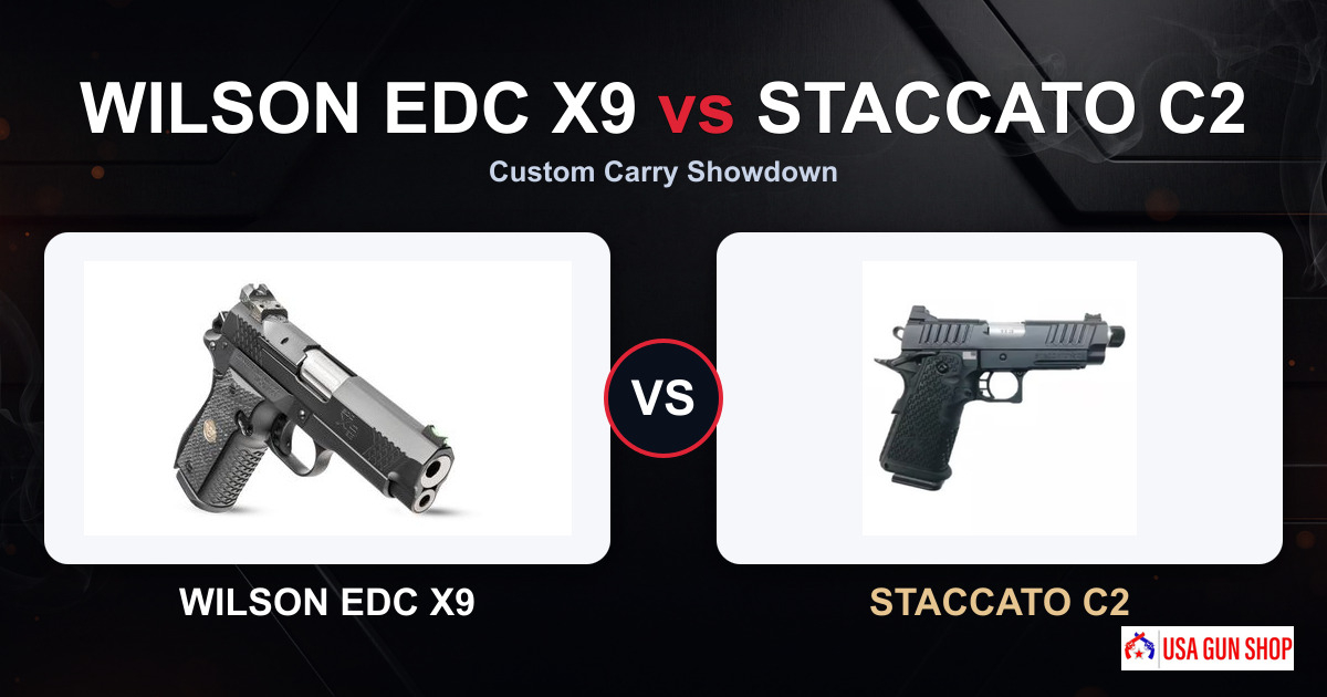 Wilson EDC X9 vs Staccato C2: Which Premium Carry 9mm? (2026) 1 Wilson Combat EDC X9 and Staccato C2 pistols side by side comparison