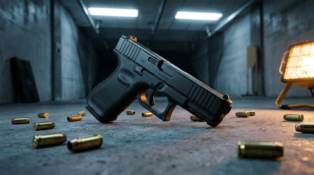 Glock 23 Review (2026): The Compact .40 That Armed America's Cops 4 Glock 23 on a tactical bay floor at night with scattered .40 brass