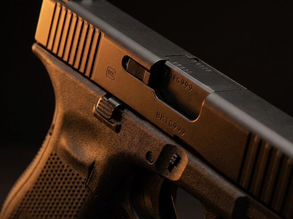 Glock 23 Review (2026): The Compact .40 That Armed America's Cops 5 Macro of the Glock 23 slide serrations, ejection port and GLOCK markings over the Gen 5 grip