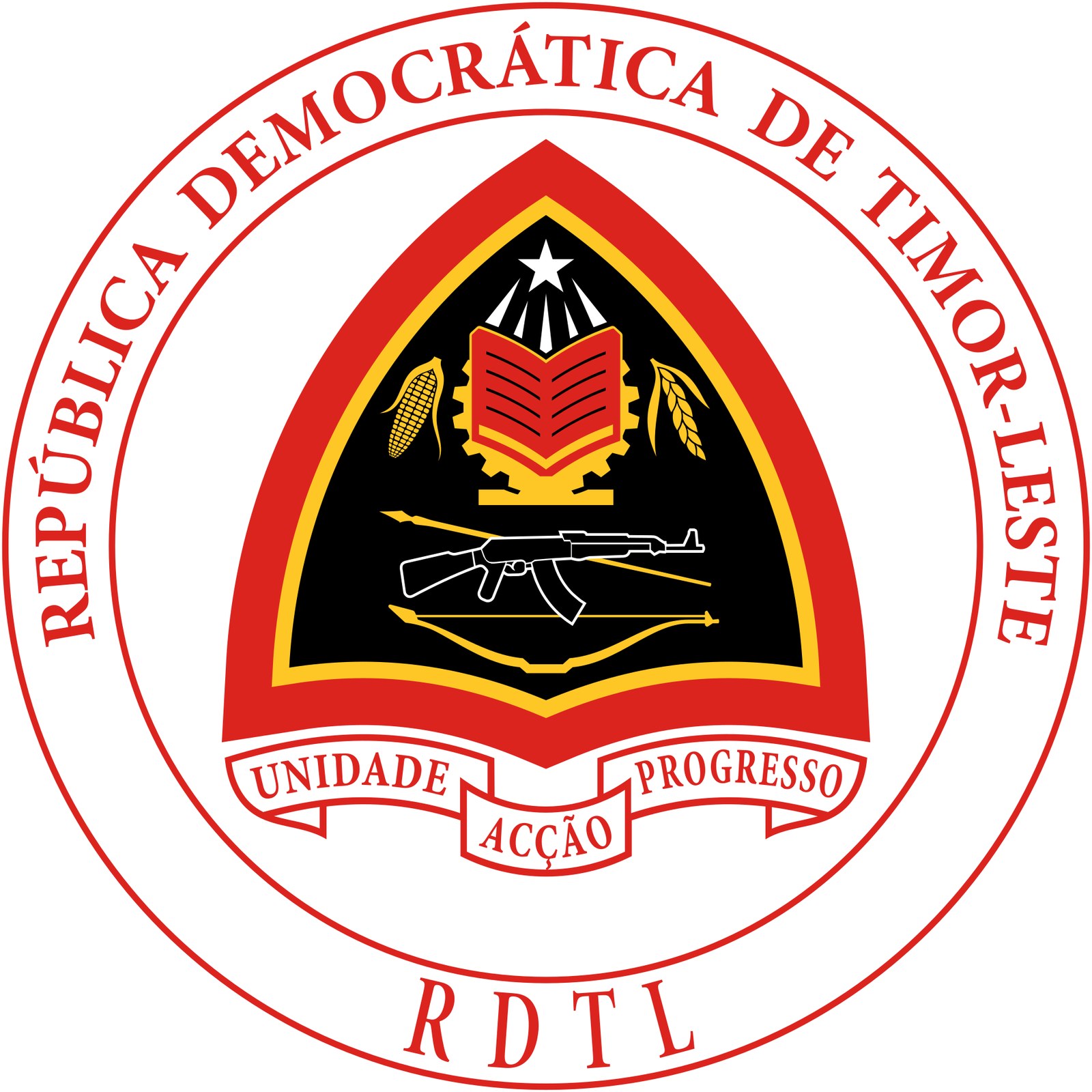 Guns on Flags, Coins and Coats of Arms Around the World 8 The coat of arms of East Timor featuring a Kalashnikov rifle