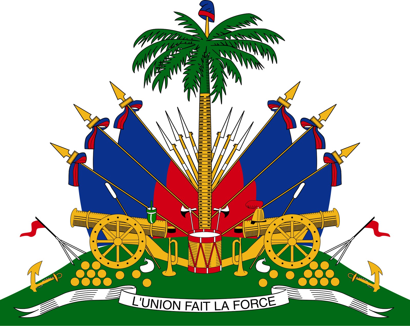 Guns on Flags, Coins and Coats of Arms Around the World 5 The coat of arms of Haiti with muskets, cannons and flags