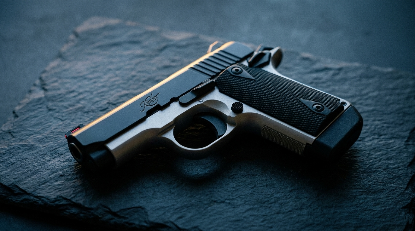 Kimber Micro 9 Review (2026): The Prettiest Pocket 9mm, Tested 1 Kimber Micro 9 two-tone 1911-style pocket 9mm pistol on dark slate in moody light