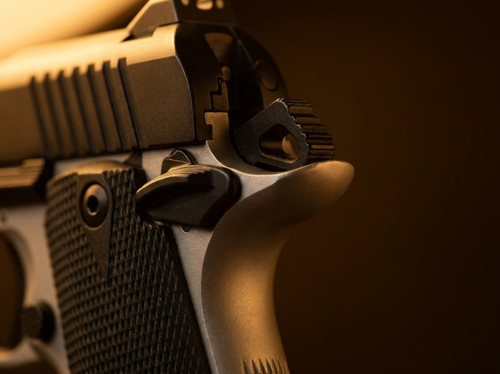 Kimber Micro 9 Review (2026): The Prettiest Pocket 9mm, Tested 5 Macro of the Kimber Micro 9 thumb safety, beavertail and slide serrations over the checkered grip