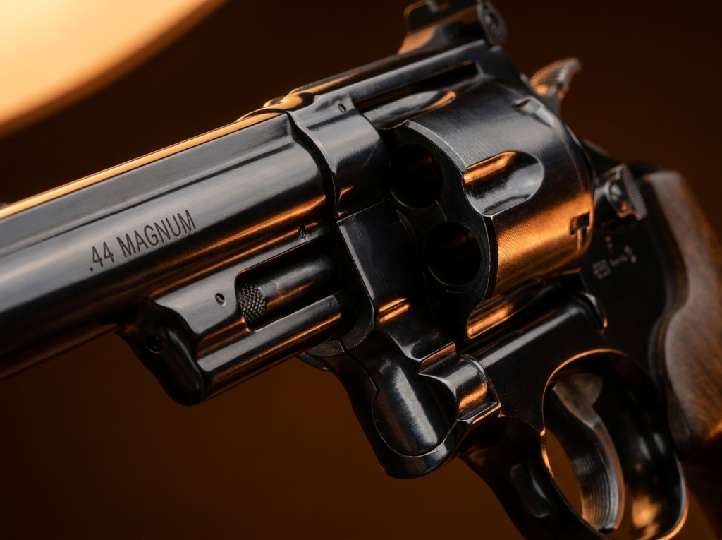 Smith & Wesson Model 29 Review (2026): Dirty Harry's .44 Magnum, Tested 5 Macro of the S&W Model 29 cylinder, hammer and .44 Magnum barrel marking