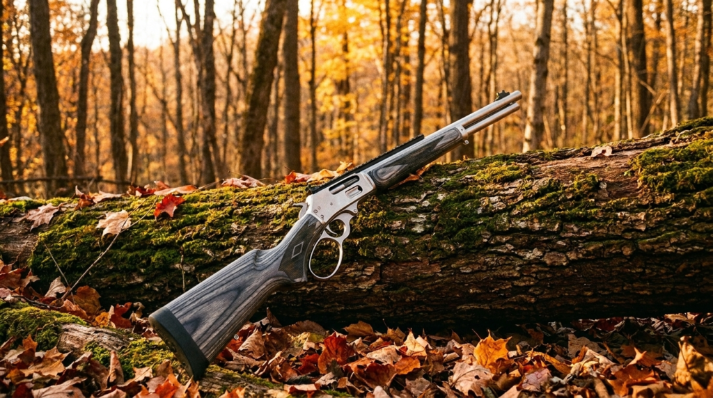 Marlin 1895 SBL Review (2026): The Ruger-Built .45-70, Tested 2 Marlin 1895 SBL leaning against a mossy log in an autumn forest