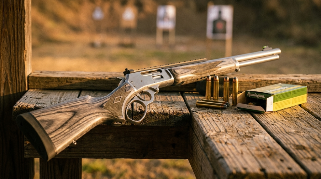 Marlin 1895 SBL Review (2026): The Ruger-Built .45-70, Tested 8 Marlin 1895 SBL on a wooden shooting bench at an outdoor range at golden hour