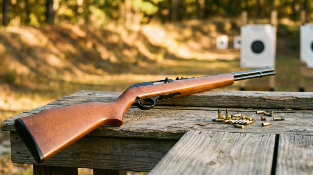 Marlin Model 60 Review (2026): The Best-Selling .22 Ever, Tested 3 Marlin Model 60 on a wooden range bench with paper targets downrange and .22 cartridges