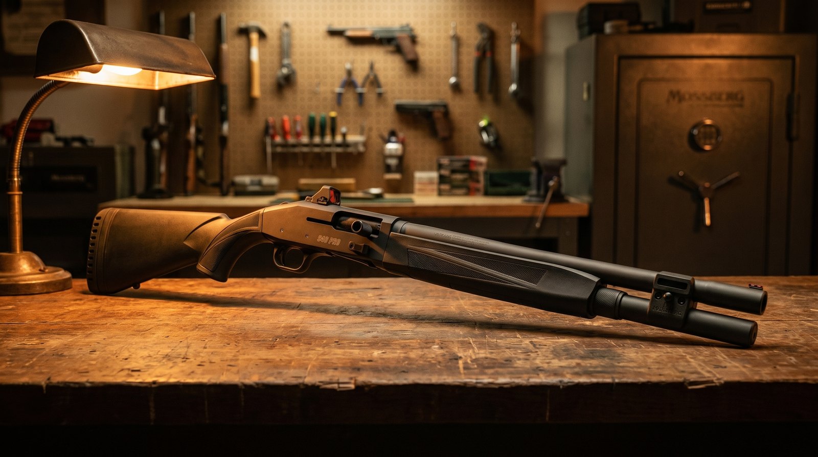 Mossberg 940 Pro Tactical Review (2026): The Optic-Ready Defensive Autoloader 2 Mossberg 940 Pro Tactical shotgun on a workbench in a home gun room