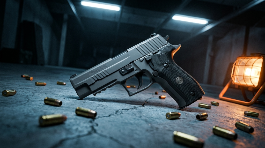 SIG P226 Review (2026): The DA/SA Benchmark, Tested 4 SIG P226 on a tactical bay floor at night with scattered 9mm brass