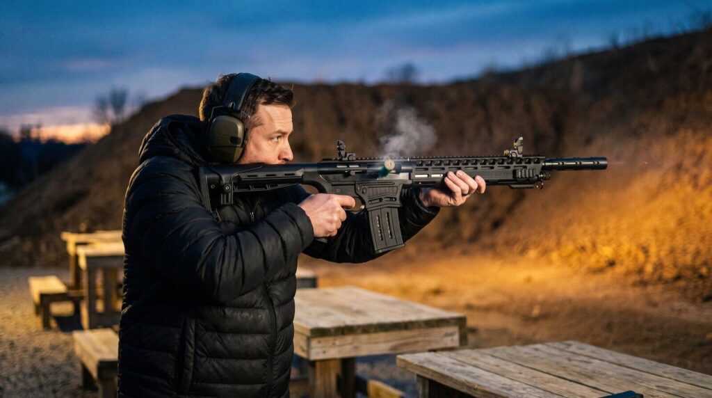 Panzer Arms AR12 Review (2026): Budget AR-Pattern 12-Gauge, Warts and All 4 The Panzer Arms AR12 on the range at dusk during our test, cycling a shell with a wisp of muzzle smoke