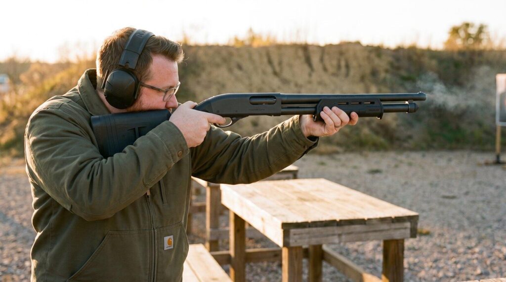 Remington 870 Tactical Review (2026): The Old Workhorse Under New Management 6 Editor Nick Hall firing the Remington 870 Tactical with its Magpul SGA stock and M-LOK forend during our range test