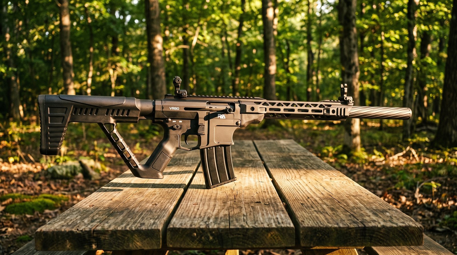 Rock Island Armory VR80 Review (2026): The Budget AR-12 That Caught On 2 Rock Island Armory VR80 12-gauge shotgun on a picnic table at a wooded range