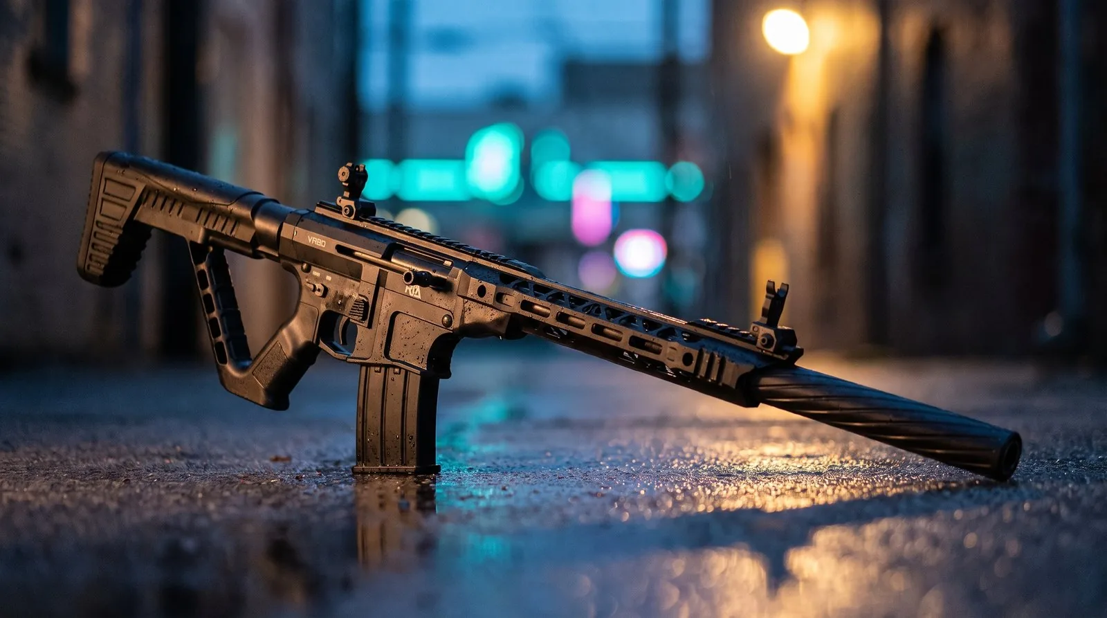Rock Island Armory VR80 magazine-fed AR-pattern 12 gauge semi-automatic shotgun with M-LOK handguard and flip-up sights