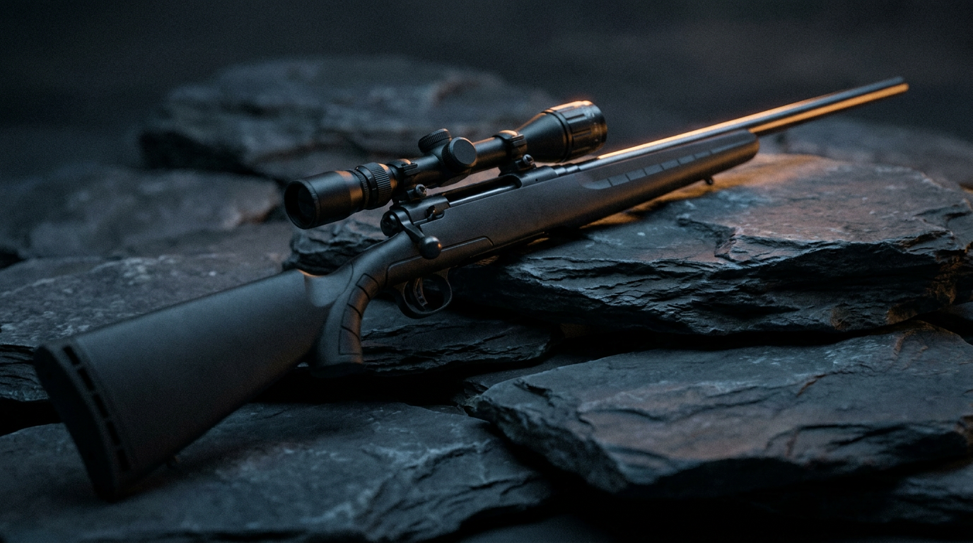 Savage Axis II Review (2026): The Budget Sub-MOA Deer Rifle, Tested 1 Savage Axis II XP bolt-action rifle with mounted scope on dark slate in moody studio light