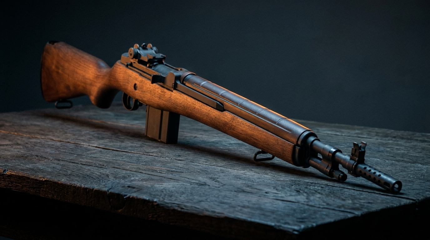 Springfield M1A Review (2026): The Civilian M14, Tested 1 Springfield M1A .308 walnut-stocked rifle on dark oak in moody light