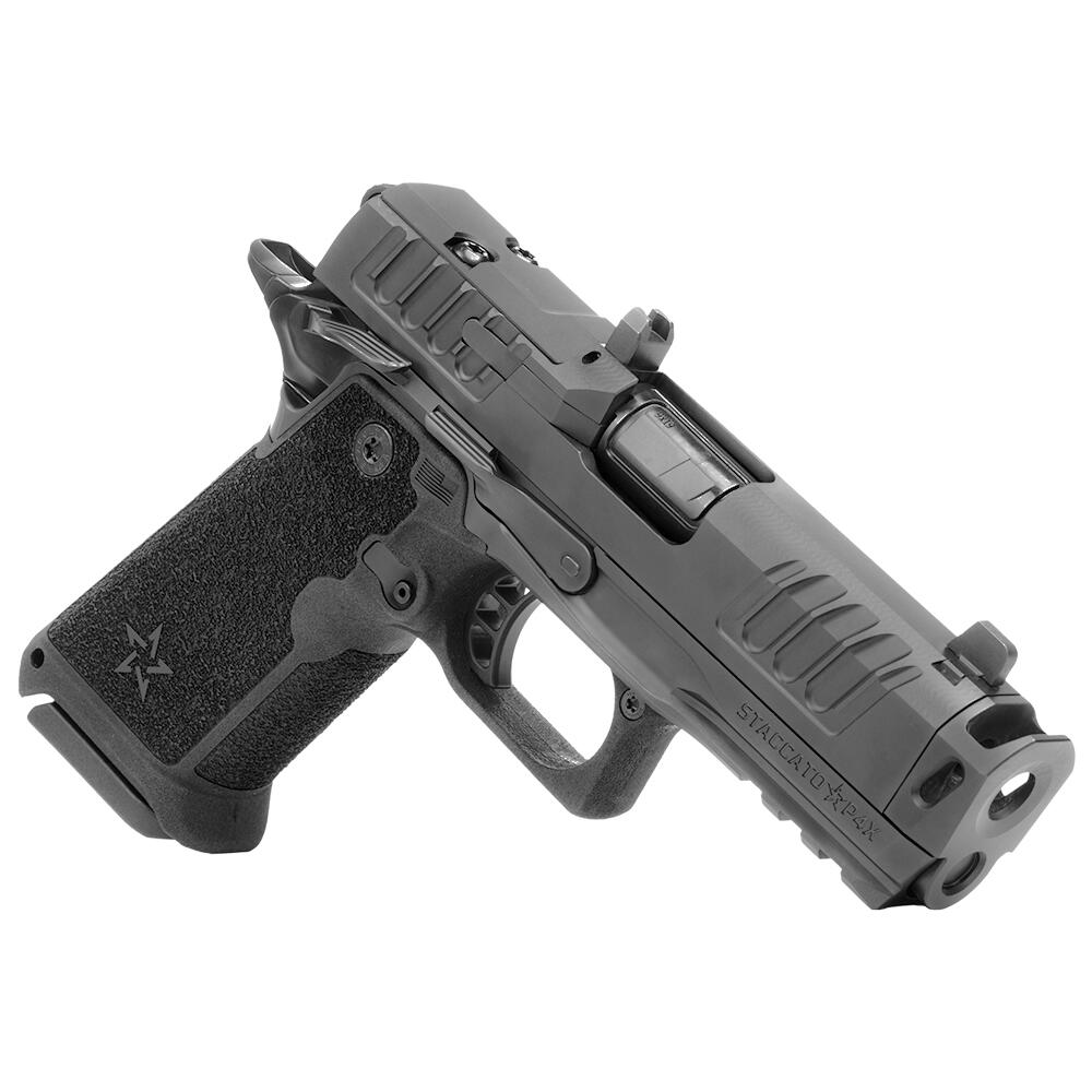Staccato HD P4X: A Steel-Frame, Compensated 2011 Built for Duty 4 Front three-quarter view of the Staccato HD P4X showing the integral compensator