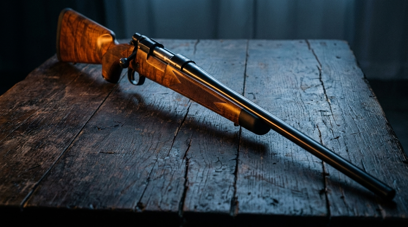 Winchester Model 70 Review (2026): The Rifleman's Rifle, Tested 1 Winchester Model 70 walnut bolt-action rifle on dark oak in moody light