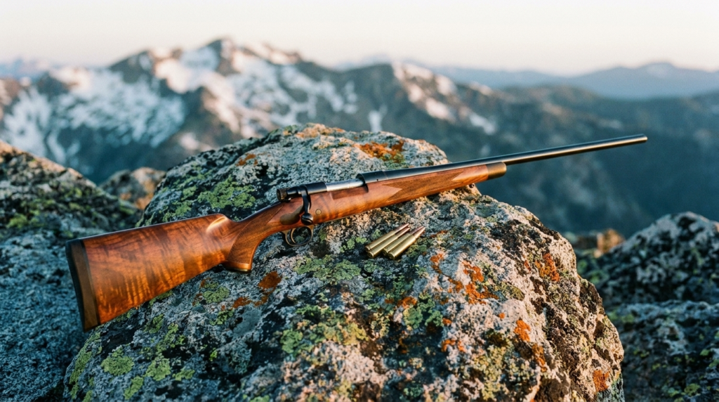 Winchester Model 70 Review (2026): The Rifleman's Rifle, Tested 2 Winchester Model 70 rifle on a granite boulder on a mountain ridge at sunrise with snowy peaks