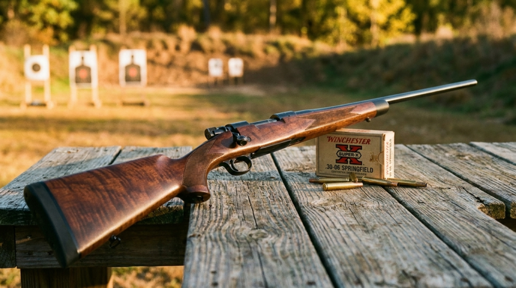 Winchester Model 70 Review (2026): The Rifleman's Rifle, Tested 3 Winchester Model 70 on a wooden range bench with cartridges and targets downrange