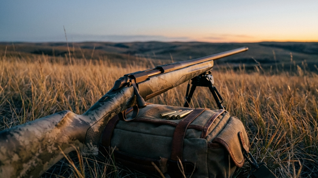 Browning X-Bolt Review (2026): The Feature-Rich Hunter, Tested 4 Browning X-Bolt resting on a shooting pack and bipod on golden prairie grass at dawn