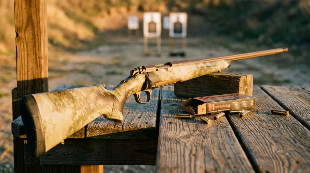 Browning X-Bolt Review (2026): The Feature-Rich Hunter, Tested 3 Browning X-Bolt on a wooden range bench with cartridges and targets downrange