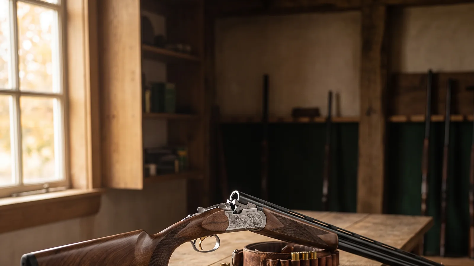 Best double barrel shotguns 2026 - over under shotgun broken open on a gun room bench