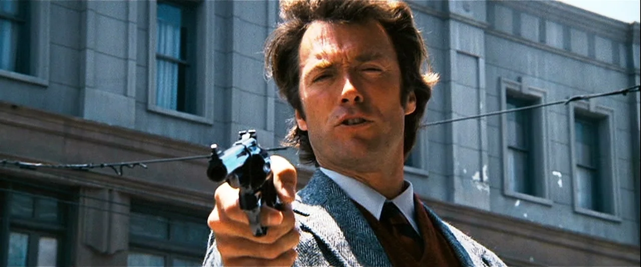 Harry Callahan aiming his Smith and Wesson Model 29 in the do I feel lucky scene in Dirty Harry