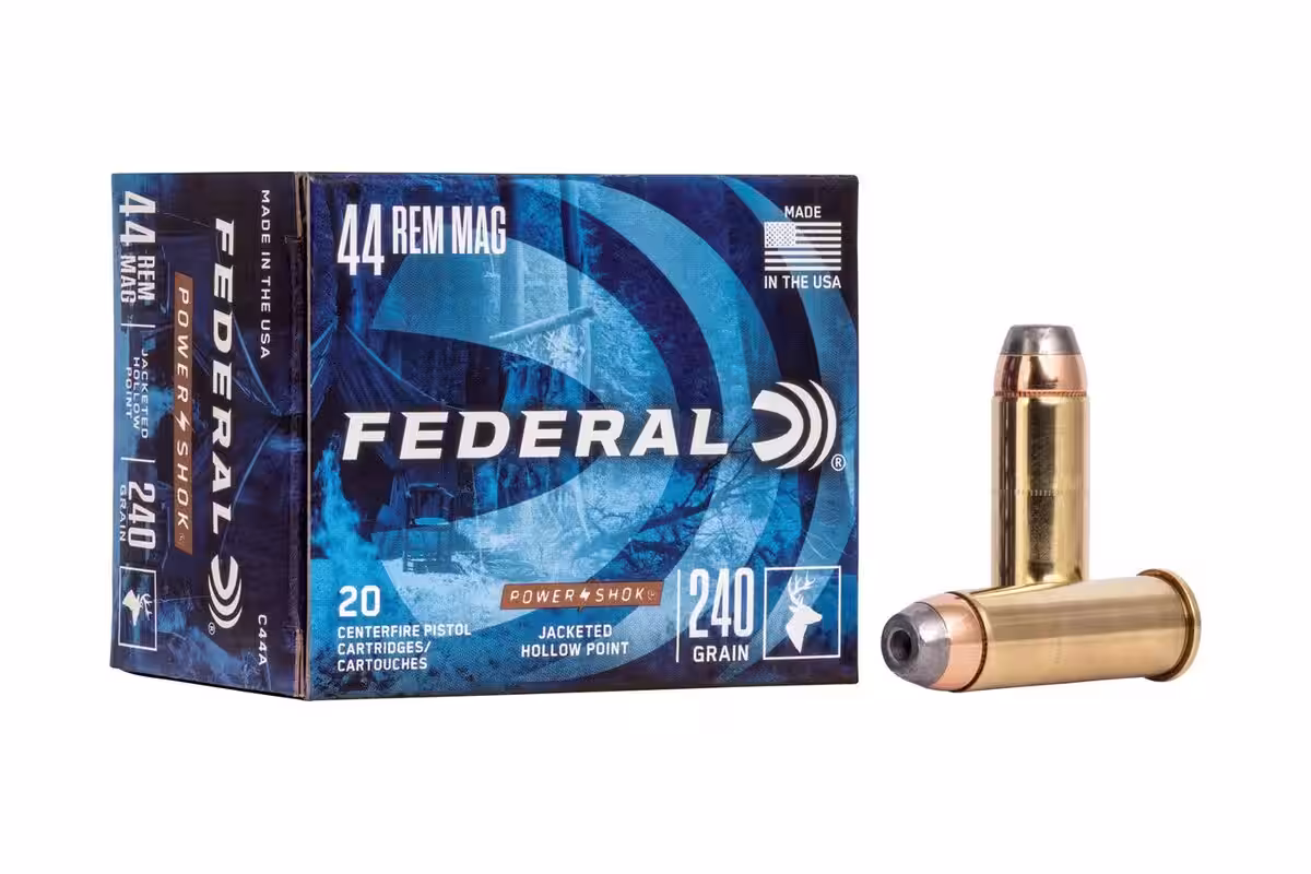 Federal Power-Shok .44 Remington Magnum 240 grain jacketed hollow point ammunition box, item C44A