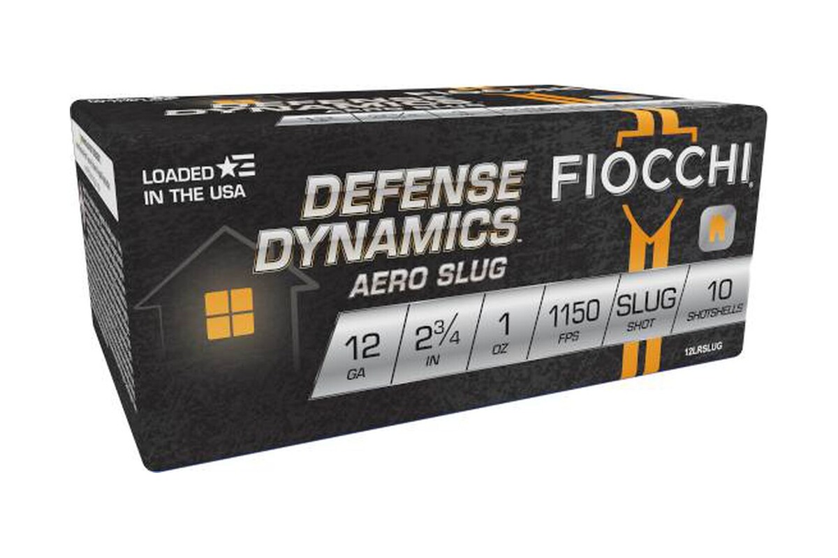 Fiocchi Defense Dynamics Aero Slug 12 gauge box, 1 oz at 1150 fps, 10 shotshells, item 12LRSLUG