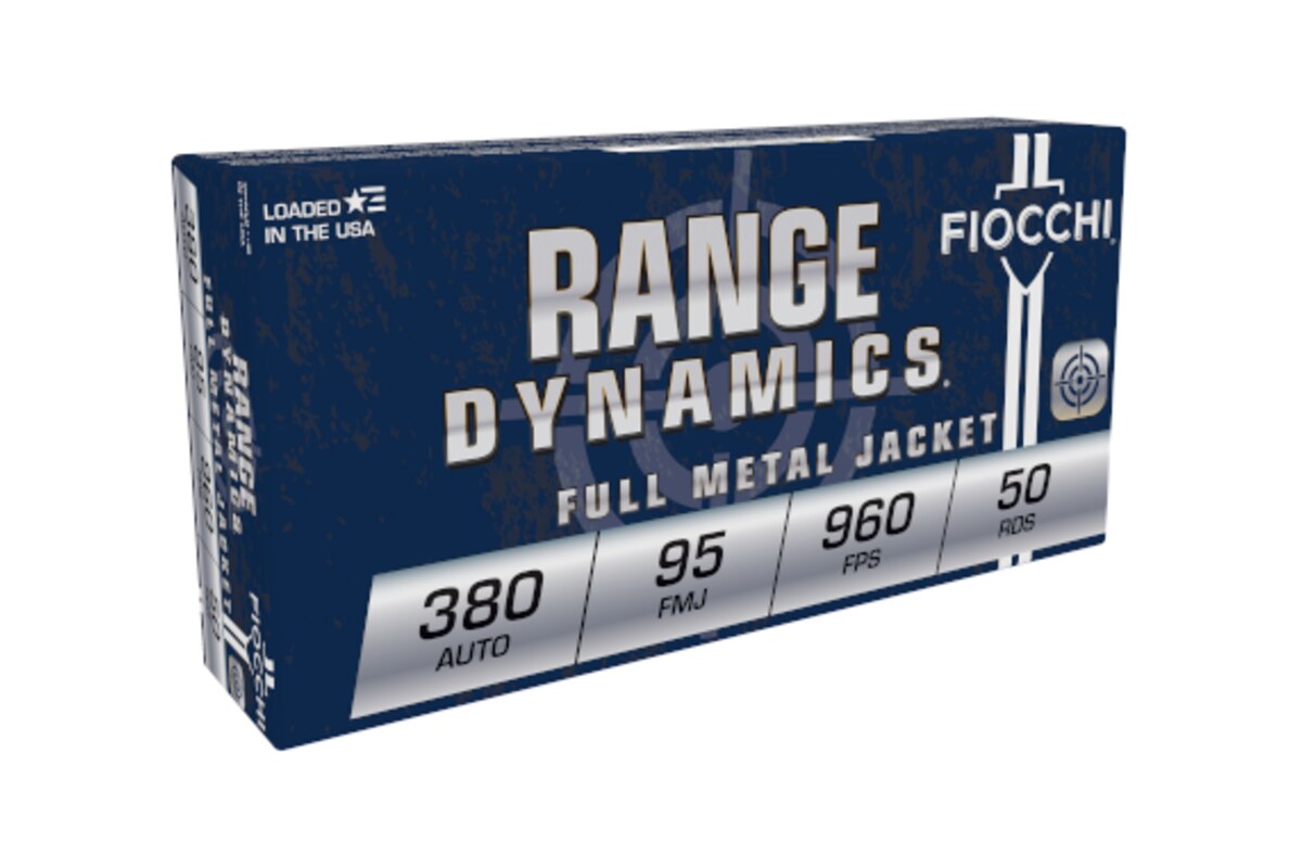Fiocchi Range Dynamics .380 ACP 95 grain full metal jacket range ammunition box