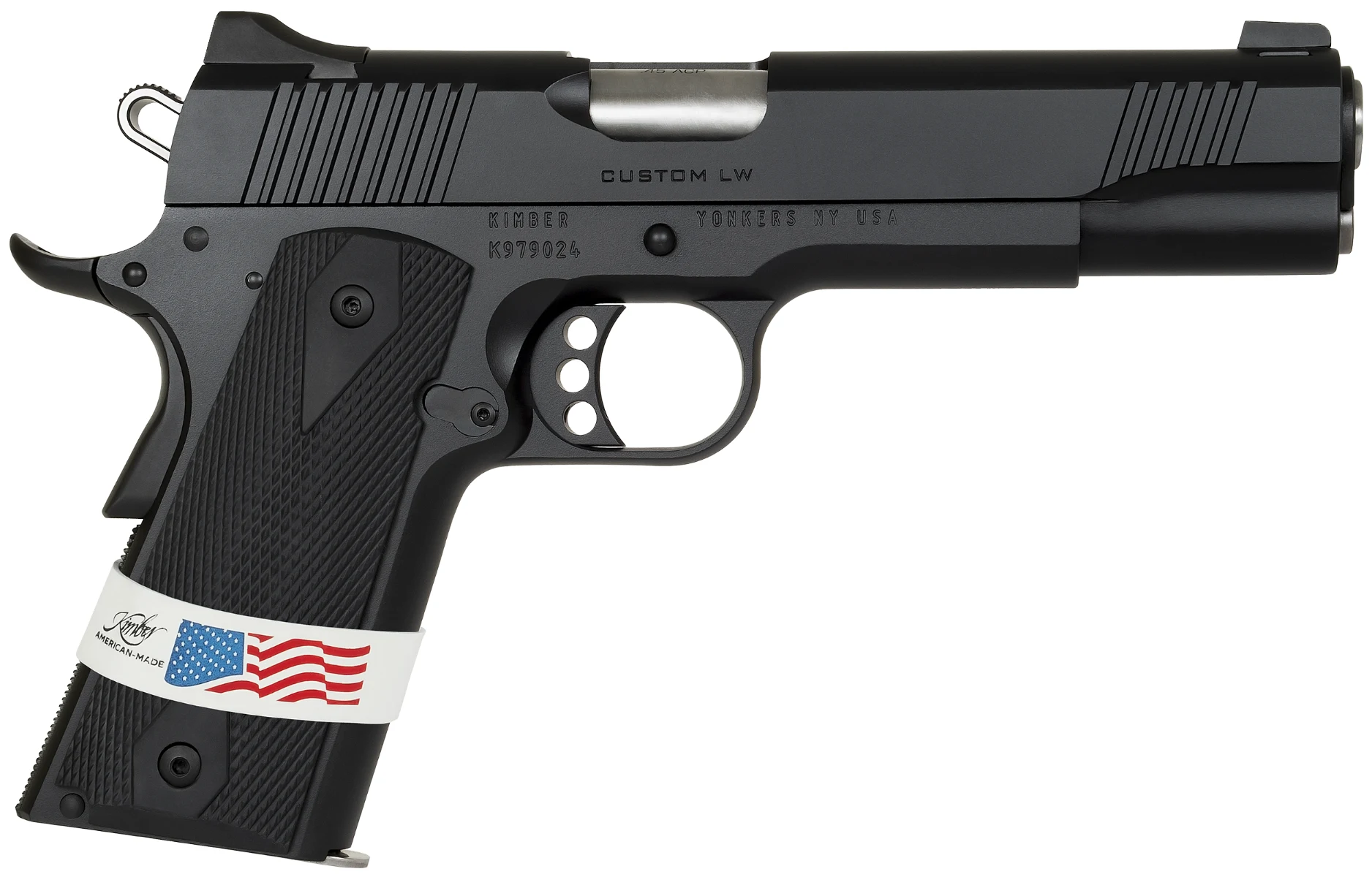 Kimber Custom LW 1911 in .45 ACP, slide marked CUSTOM LW, aluminium frame and five inch barrel