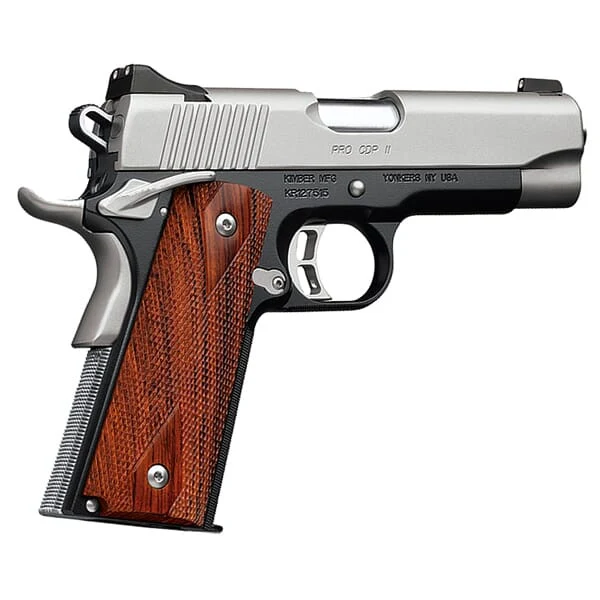 Kimber Pro CDP II 1911 in .45 ACP, stainless slide marked PRO CDP II on a black aluminium frame with rosewood grips