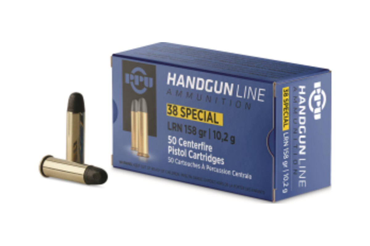Prvi Partizan PPU Handgun Line .38 Special 158 grain lead round nose ammunition box, 50 cartridges