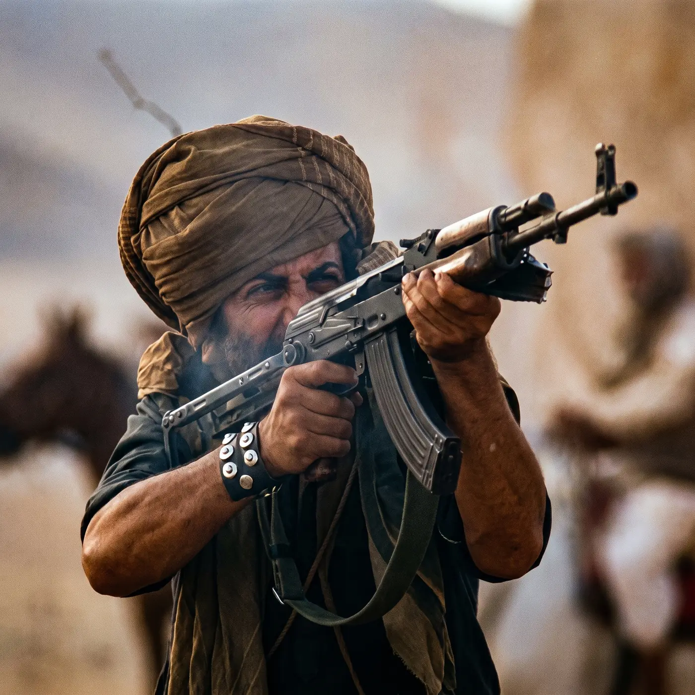 Rambo with a captured AKMS underfolder Kalashnikov