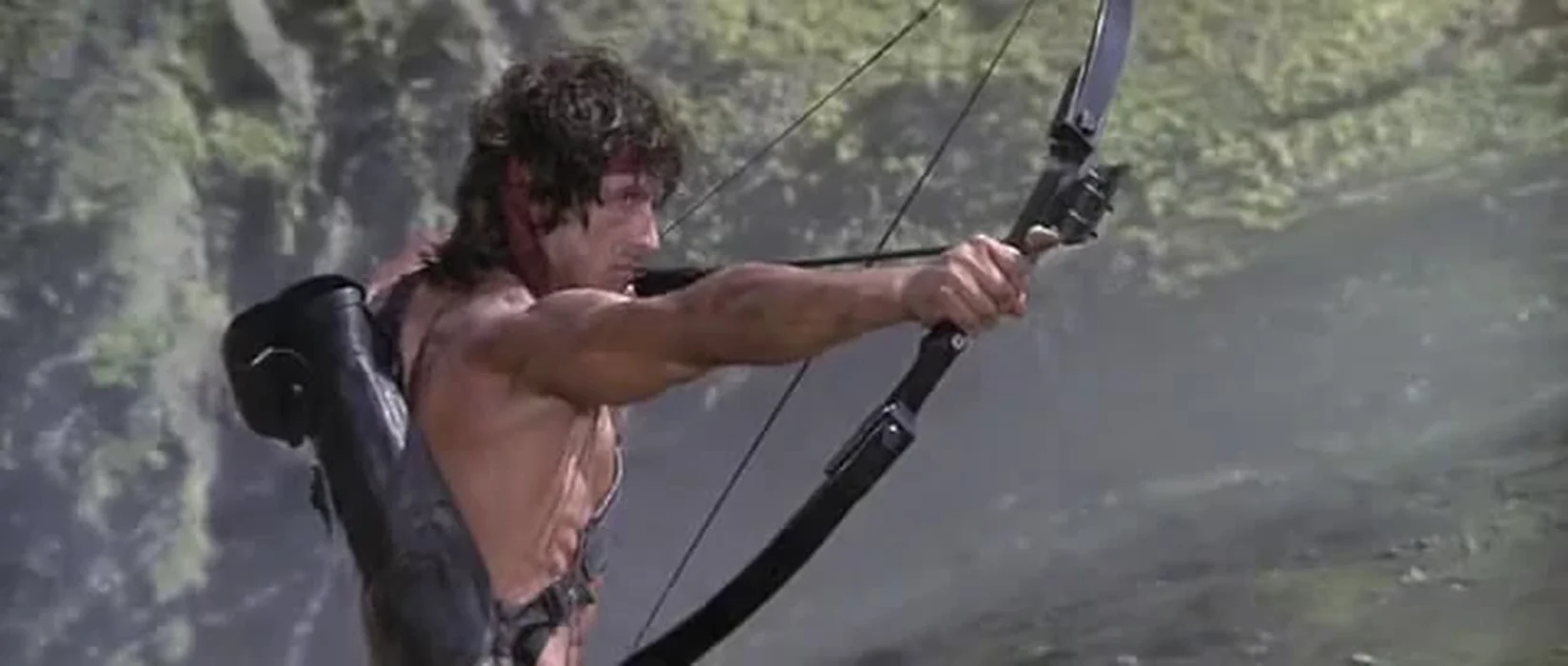 Rambo with the Hoyt Archery Torque Bow and its gold-painted Razorback arrow tips
