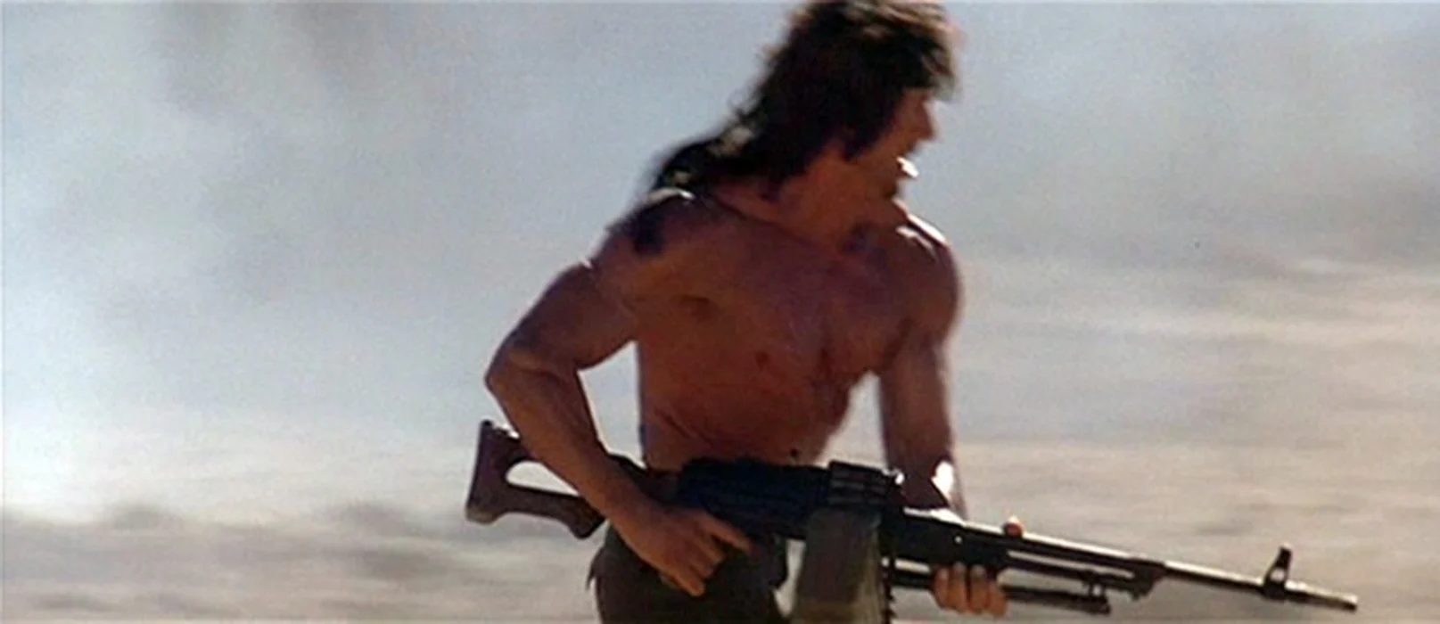 Rambo carries a Soviet PKM belt-fed machine gun during the final battle in Rambo III