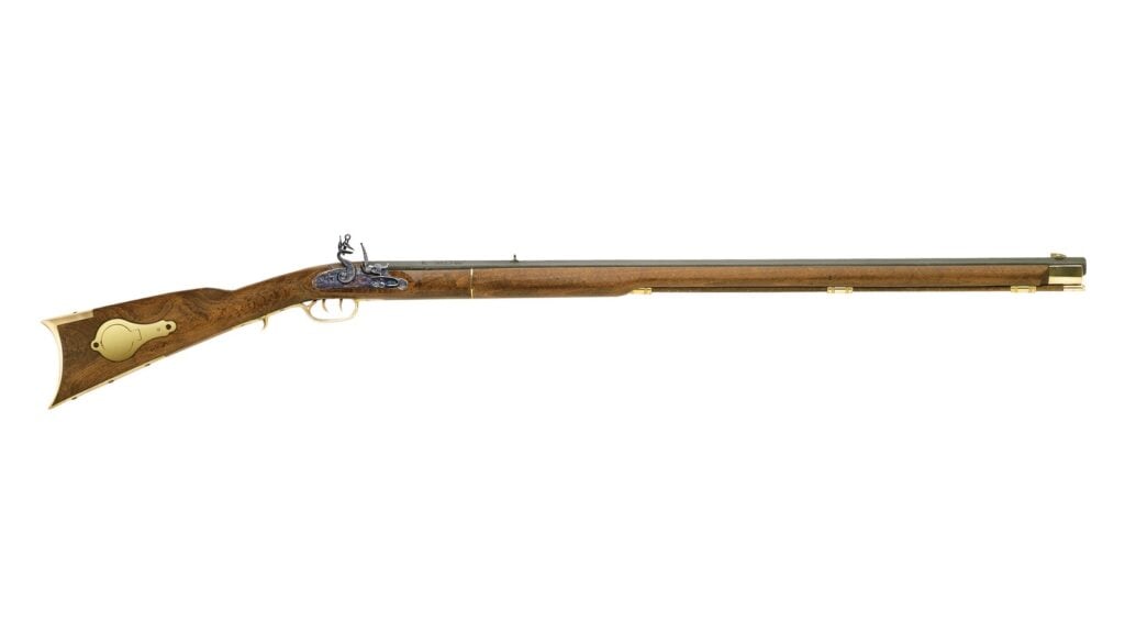 Traditions Deluxe Kentucky flintlock rifle with full-length walnut stock and brass patchbox