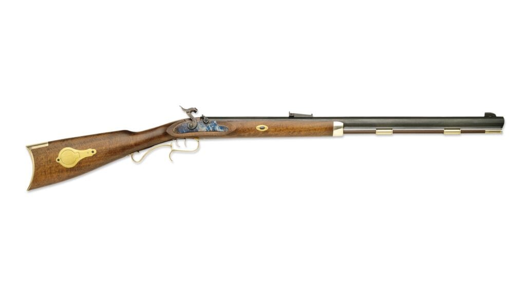 Traditions Hawken Woodsman percussion rifle with half stock, brass patchbox and adjustable sights