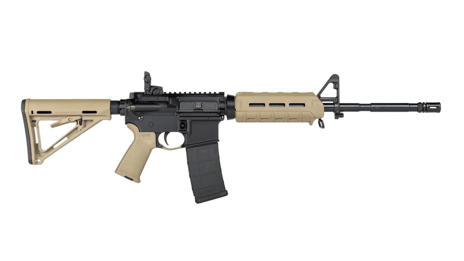 Palmetto State Armory PA-15 in flat dark earth Magpul MOE furniture with a 16-inch barrel