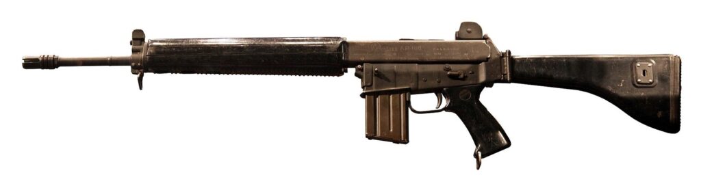 ArmaLite AR-18 5.56mm rifle with a stamped steel receiver and folding stock