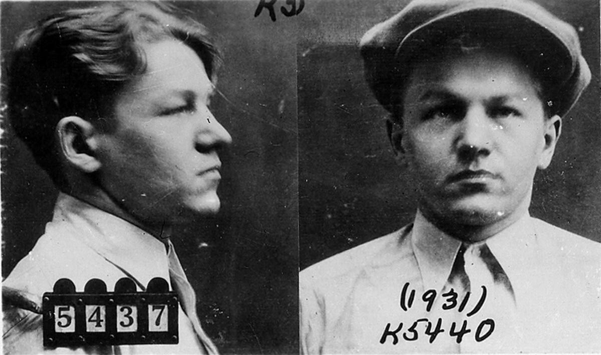 Profile and front mug shot of Lester Gillis, Baby Face Nelson, from 1931