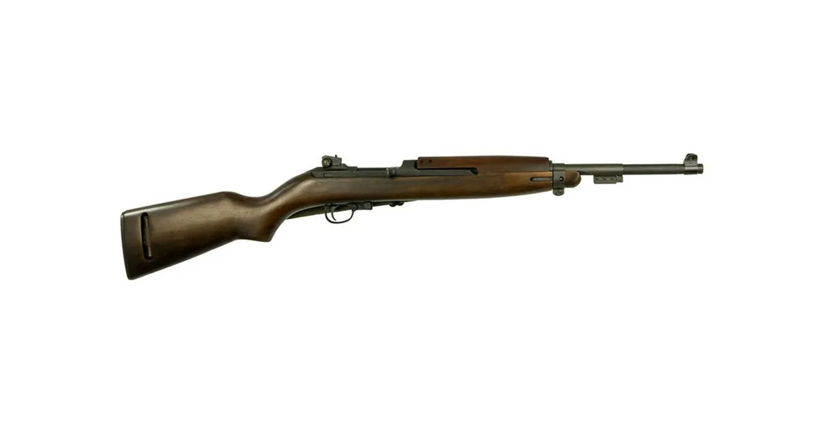Inland Manufacturing M1 1945 carbine with walnut low-wood stock and Type 3 bayonet lug barrel band