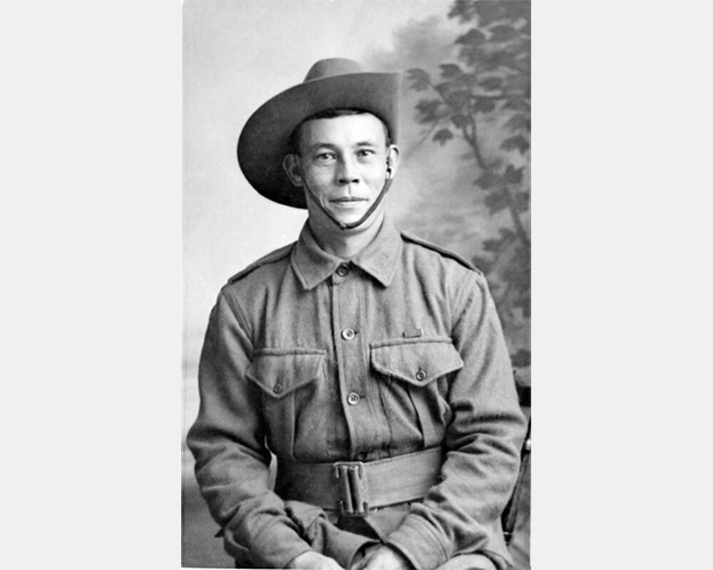 Australian sniper Billy Sing in uniform and slouch hat, about 1918