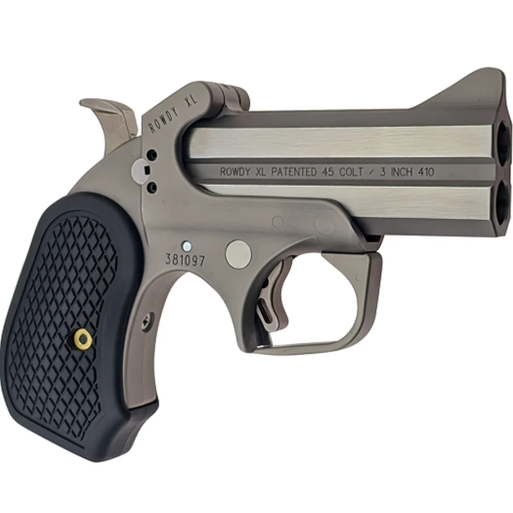 Bond Arms Rowdy XL derringer stamped 45 Colt 3 inch 410, with extended grip, studio photo