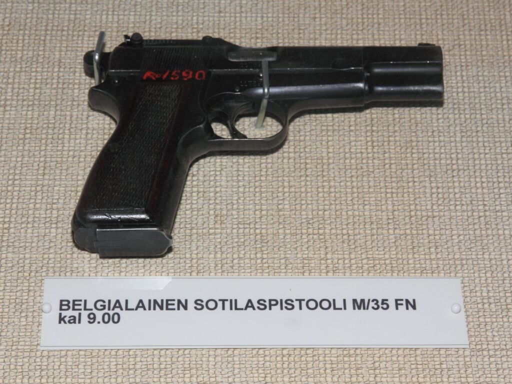 FN-made Browning Hi-Power 9mm pistol on museum display
