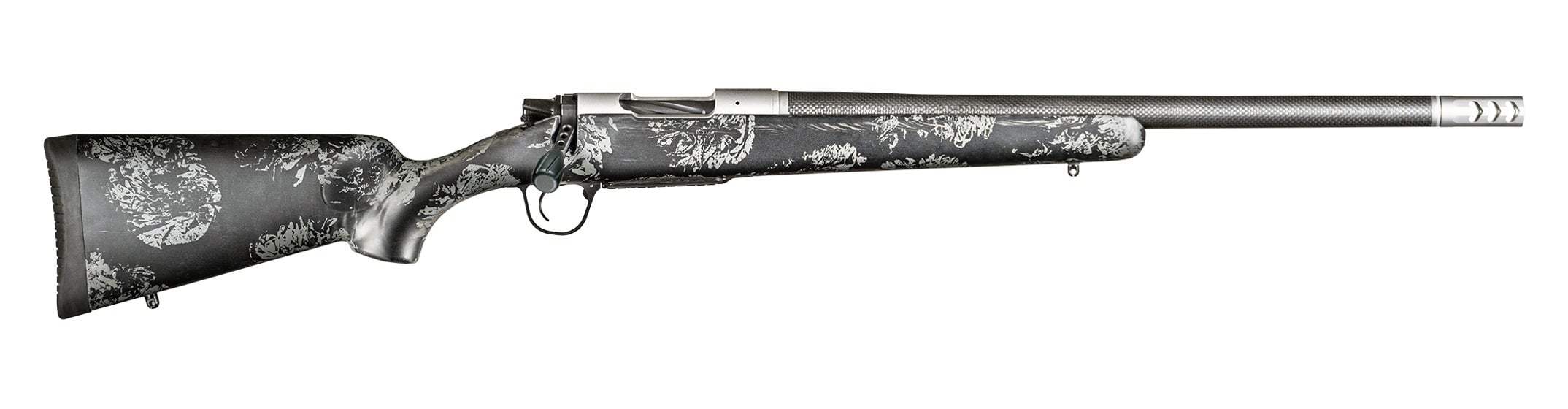 Christensen Arms Ridgeline FFT bolt-action rifle with carbon fiber stock, carbon fiber wrapped barrel and muzzle brake